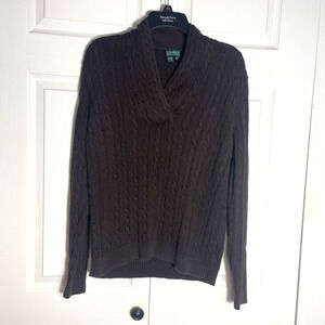 Vintage Y2K Lauren‎ Ralph Lauren Sweater Women XL Cable Knit Shawl Collar Jumper